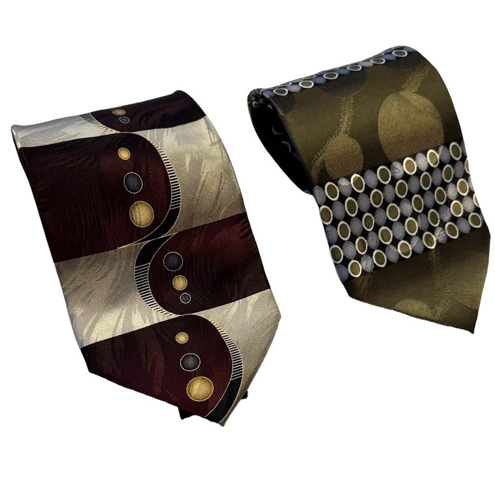 Ottimo Uomo Olive Green Silver & Cream, Burgandy & Black Silk Ties 58” x 4”